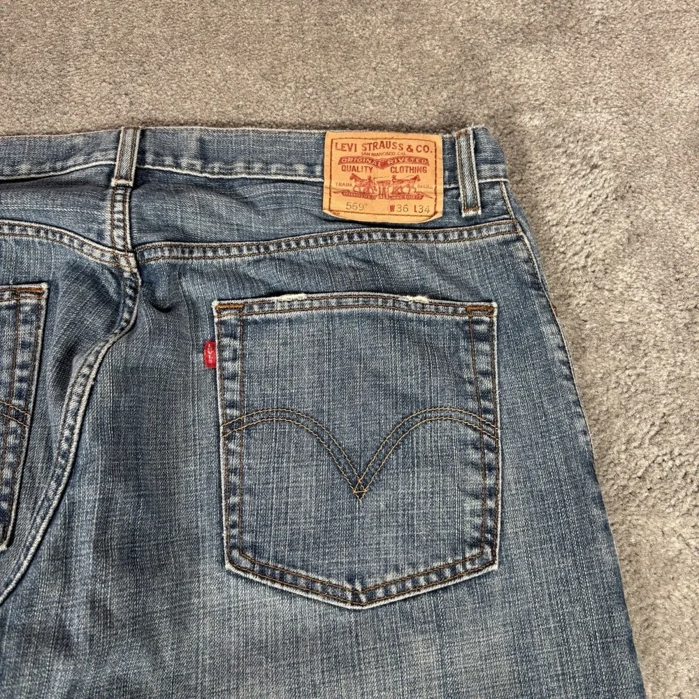 Levis 569 Jeans Mens 36x34 Loose Straight Fit Blue Denim Cotton Faded Baggy Y2K